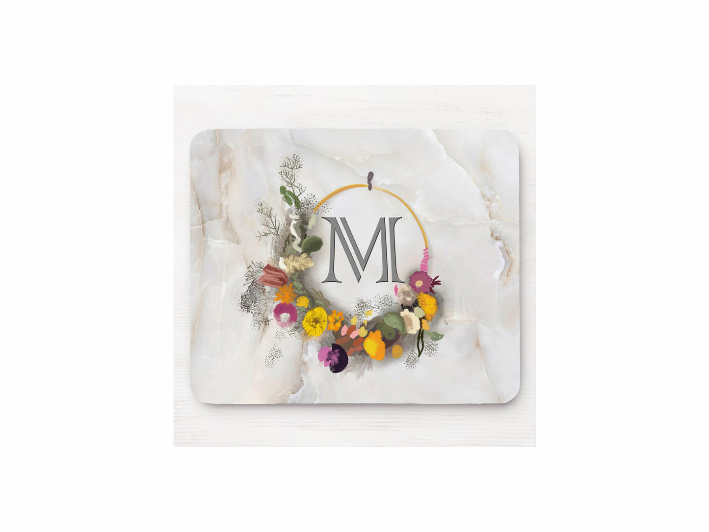 Personalised Mouse Pad | Mousemat Gift | Wreath with Initial Style