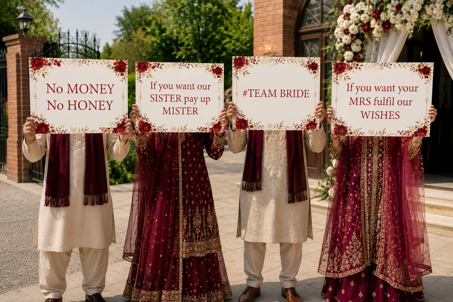 Funny Groom Entrance Signs – No Money No Honey | 4 Piece Wedding Gate Sign Set | A3 Aize