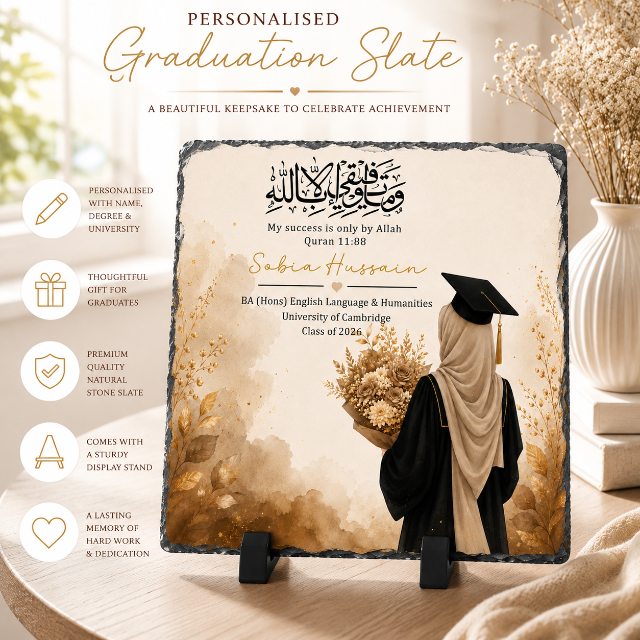 Personalised Graduation Rock Slate | Islamic Graduation Gift | Muslim Graduate Keepsake | University Graduation Plaque Hijabi Graduate Gift (Copy)