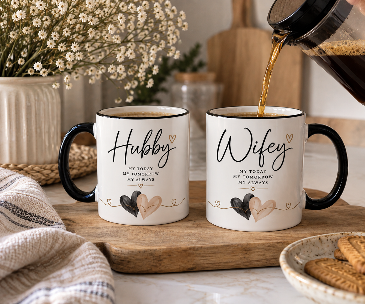 Hubby Wifey Mug Set | Wedding Gift for Couple | Newlywed Coffee Mugs | Bride Groom Gift | Engagement Gift |