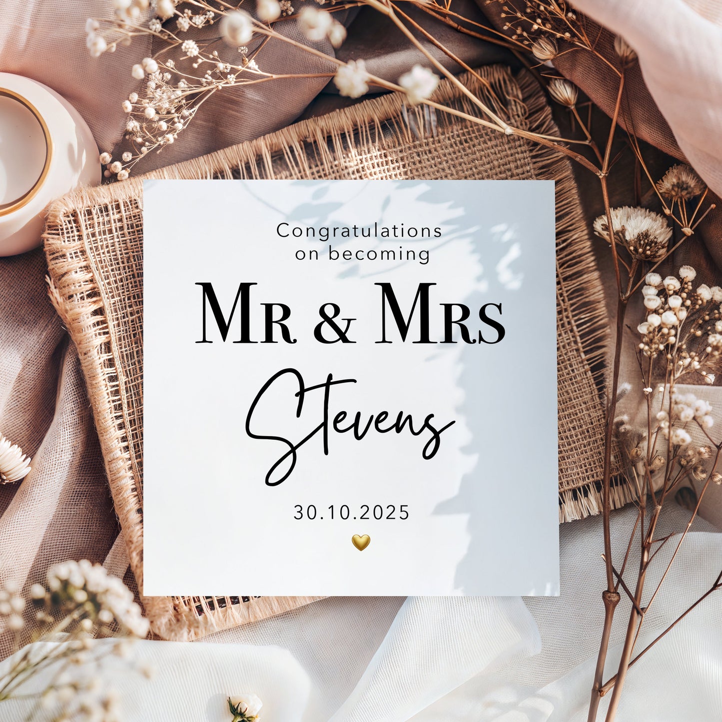 Congratulations Mr & Mrs Card | Personalised Wedding Card | Floral Alphabet | 6x6 Square White Card | Anniversary or Engagement
