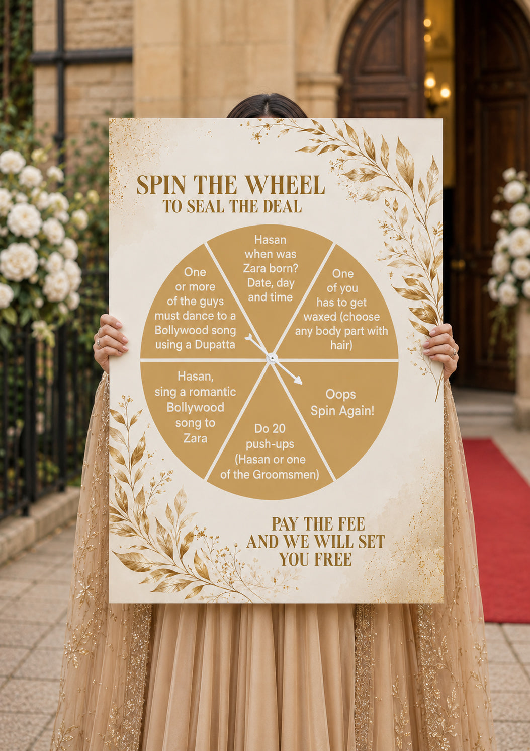 Spin the Wheel Gate Sign | Grooms Entrance Sign | Gold Theme Spin the Wheel