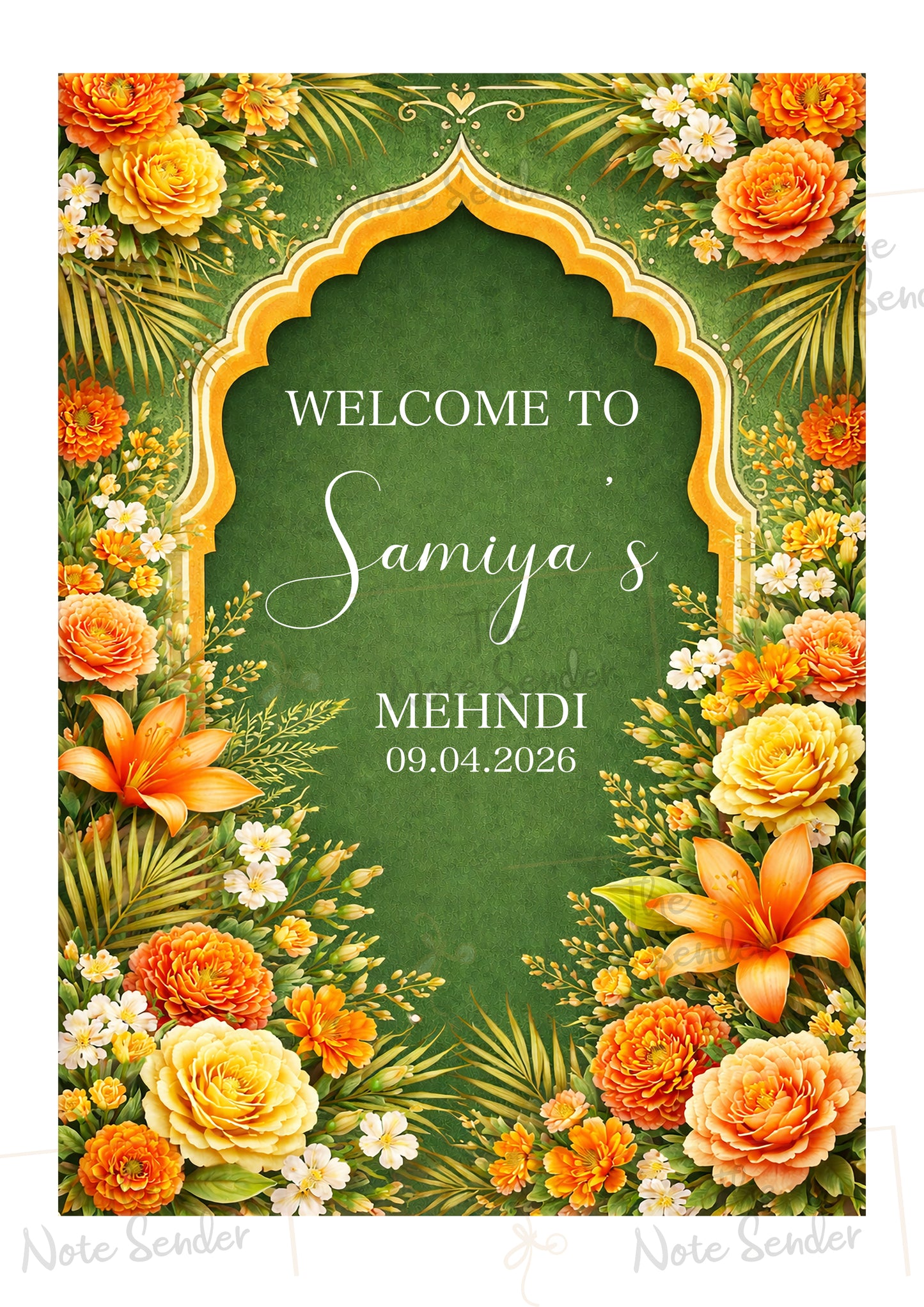Personalised Mehendi Sign | Foam Board Sign | A1 A2 Foam Board | Mehendi Signage | Floral Pink & green| 5mm Thick Foam Board | Custom Wedding Sign