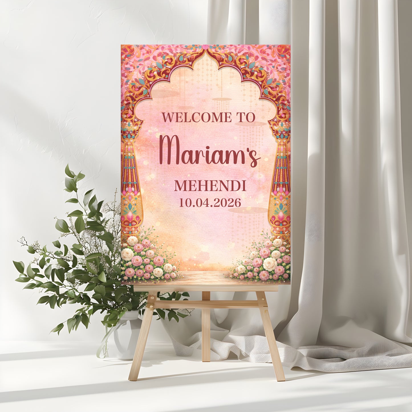 Personalised Mehendi Sign | Foam Board Sign | A1 A2 Foam Board | Mehendi Signage | Pink Mehendi Sign| 5mm Thick Foam Board | Custom Wedding Sign