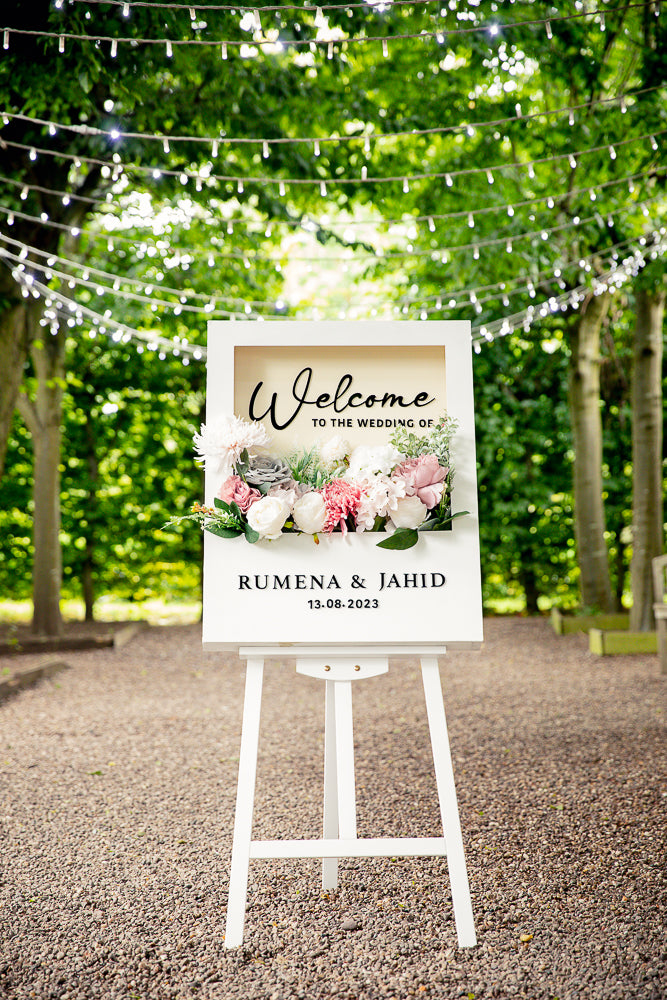 3D Welcome Wedding Sign | Engagement Sign | Reception Sign | Unique Display Sign | Floral Wooden Frame Box |