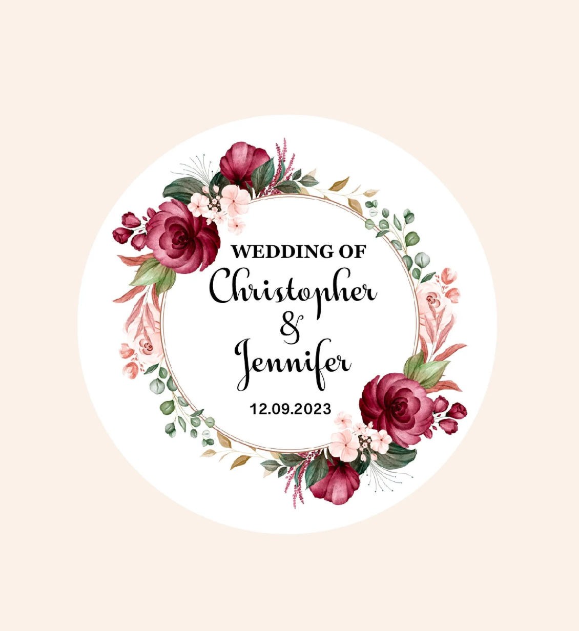 Personalised Floral Stickers Wedding | Nikkah Stickers | Printed Stickers | Favour box stickers | Cone Stickers | 4cm Sticker Matt