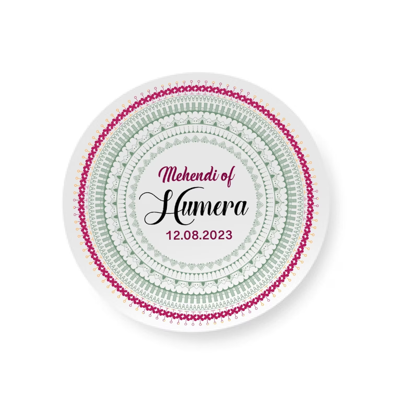 Personalised Stickers Mehendi | Mehendi Stickers | Nikkah Stickers | Favour box stickers| Cone Stickers | 4cm Sticker Matt | Dolki | Sangeet