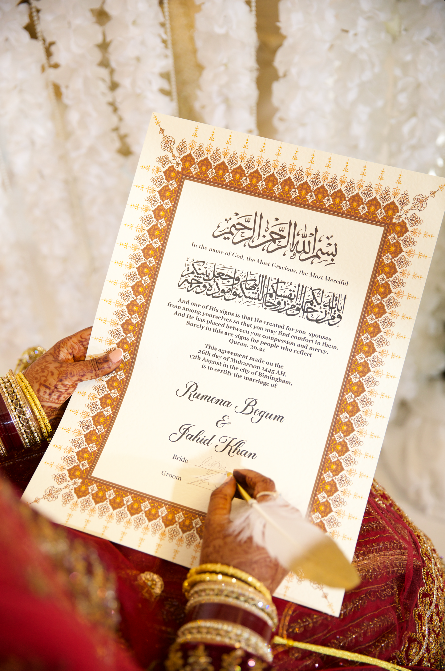 Personalised Luxury Nikkah Certificate Bridal Red in A3 or A4