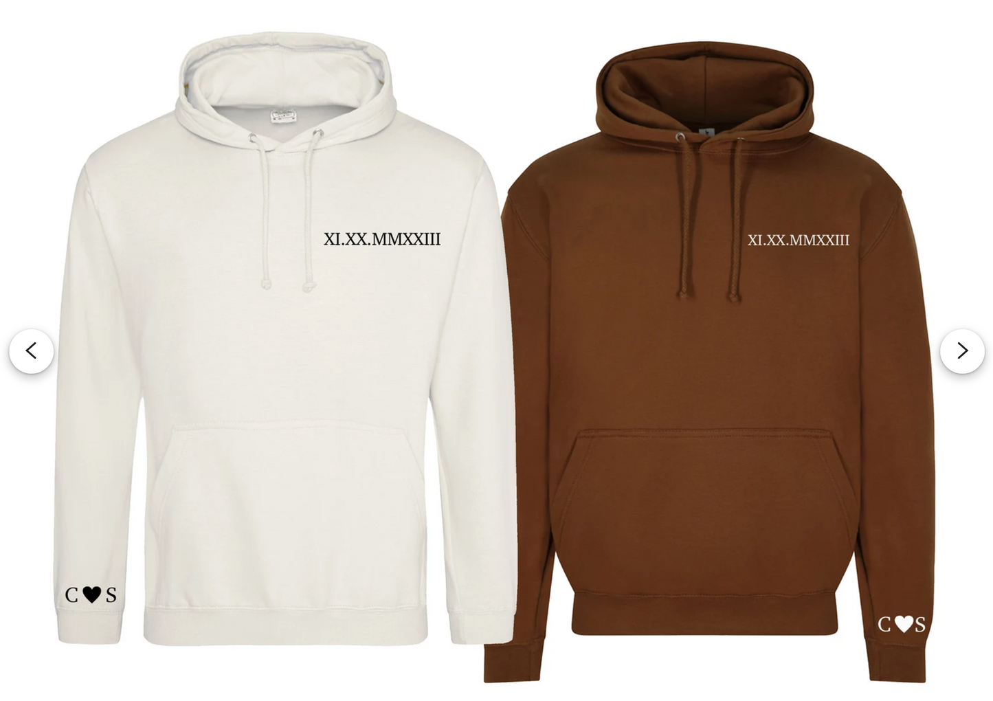 Unisex Personalised Embroidered Hoodie Roman Numeral Initial on sleeve