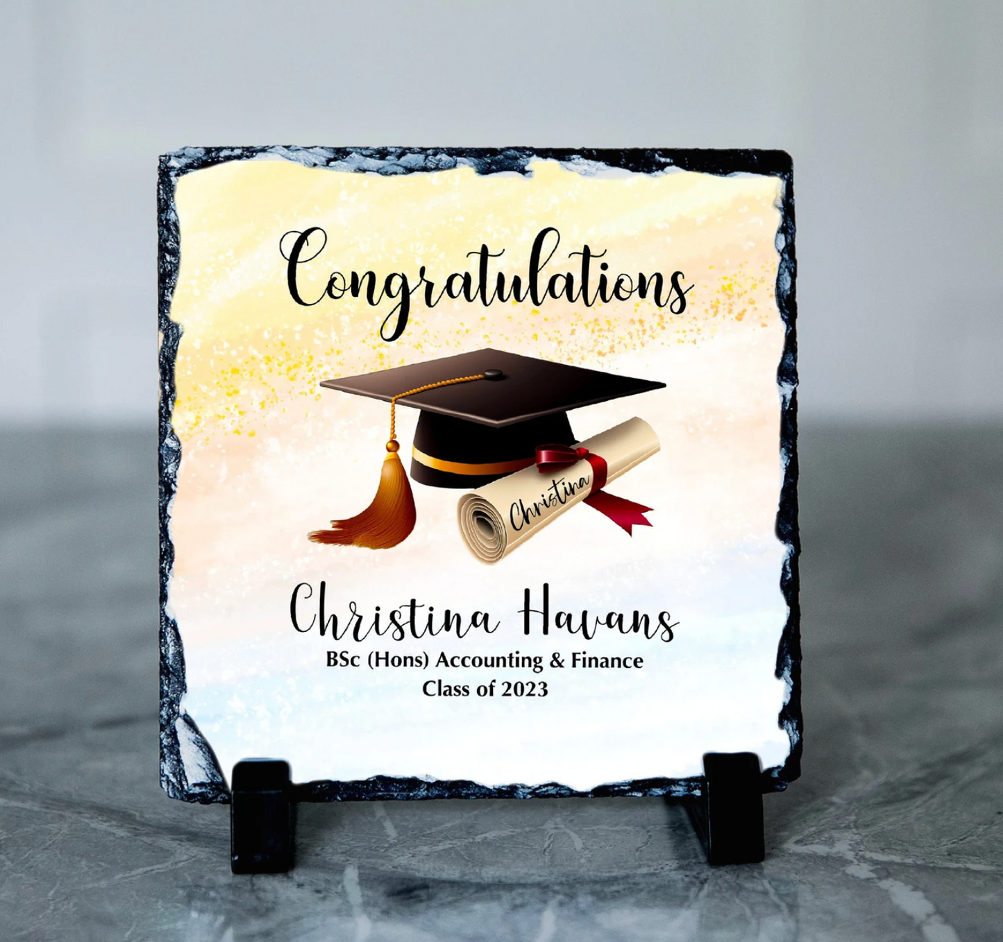 Personalised Rock Slate Frame Graduation Gift | Scroll Hat Name| Hat Graduation gift| Class of 2023 | Congratulations Graduation