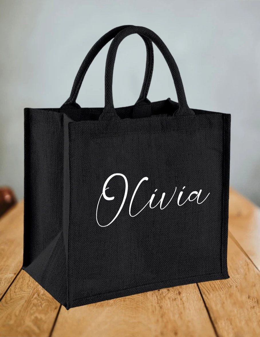 Personalised Black Jute bag Custom Gift bag Bridesmaid Bag