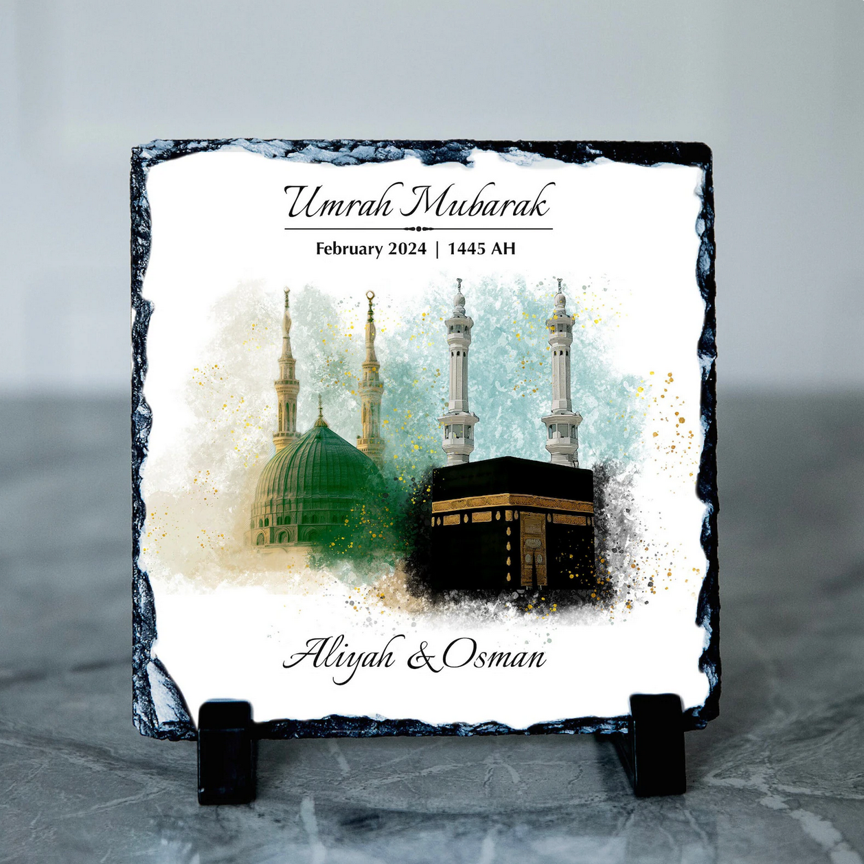 Personalised Islamic Kaabah & Masjid Nawabi Umrah Mubarak Slate