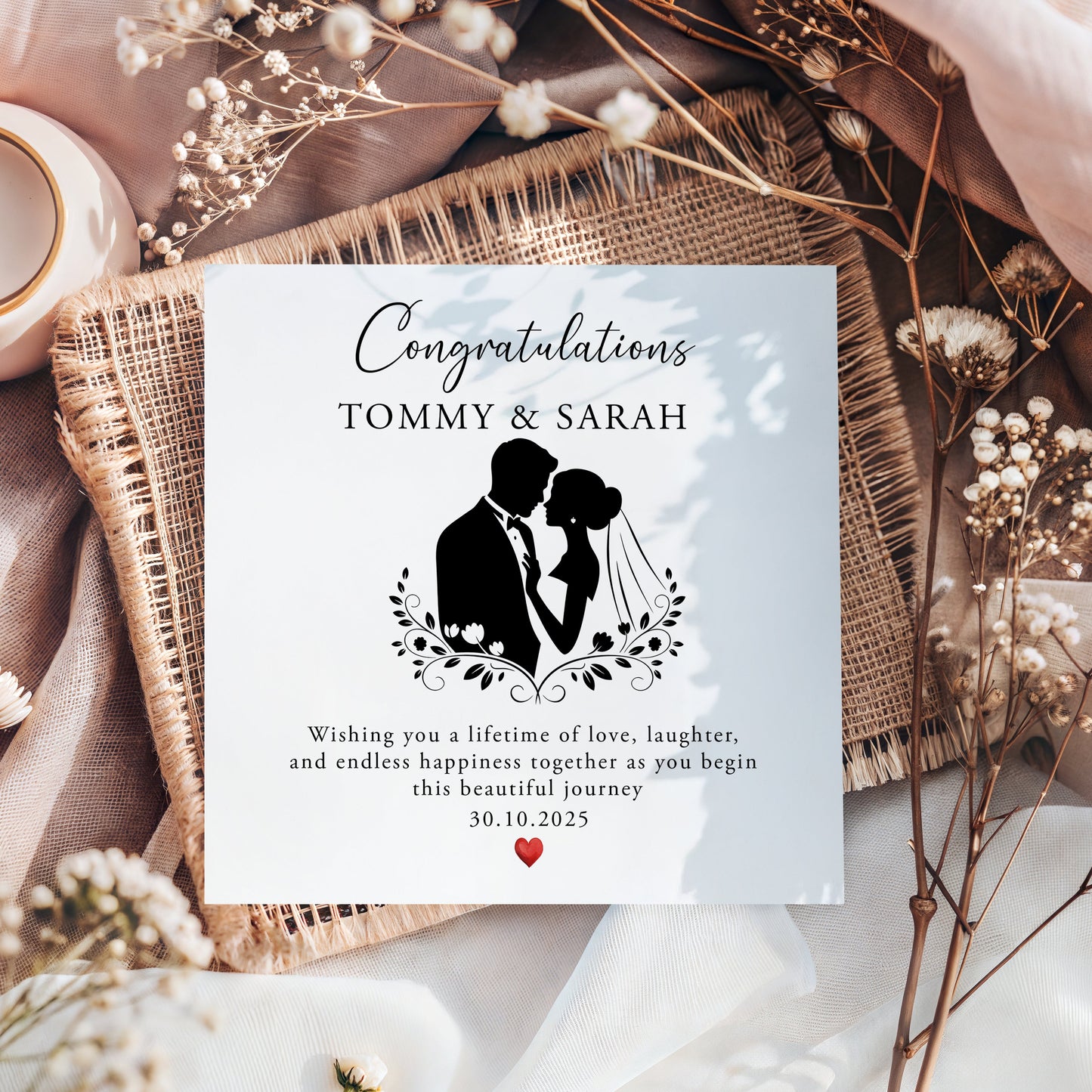 Congratulations Card | Personalised Wedding Card | Floral Alphabet | 6x6 Square White Card | Anniversary or Engagement | Kraft Envelope |