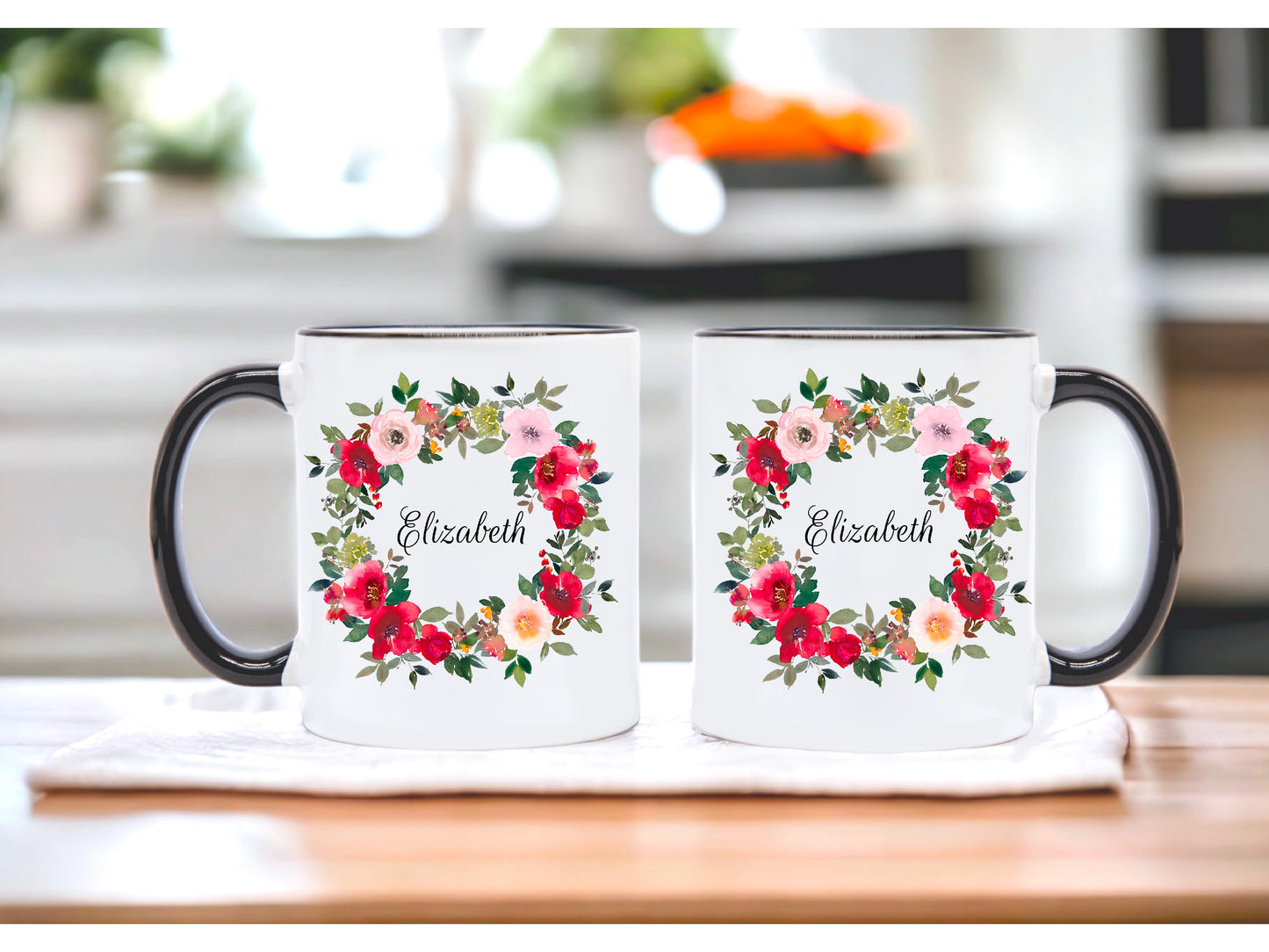 Personalised Mug Red & Pink Floral