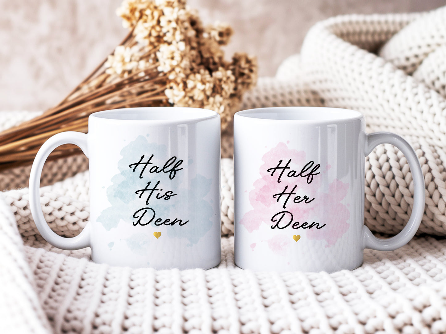 Half His Deen / Half Her Deen Mug | Islamic Wedding Gift | Muslim Couple Coffee Cup