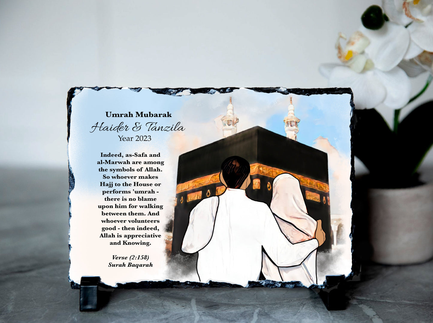 Personalised Islamic Kaabah Umrah Mubarak Slate | Umrah Mubarak Frame Gift |Muslim Couples Gift | Gift for Umrah | Umrah Couple Gift|