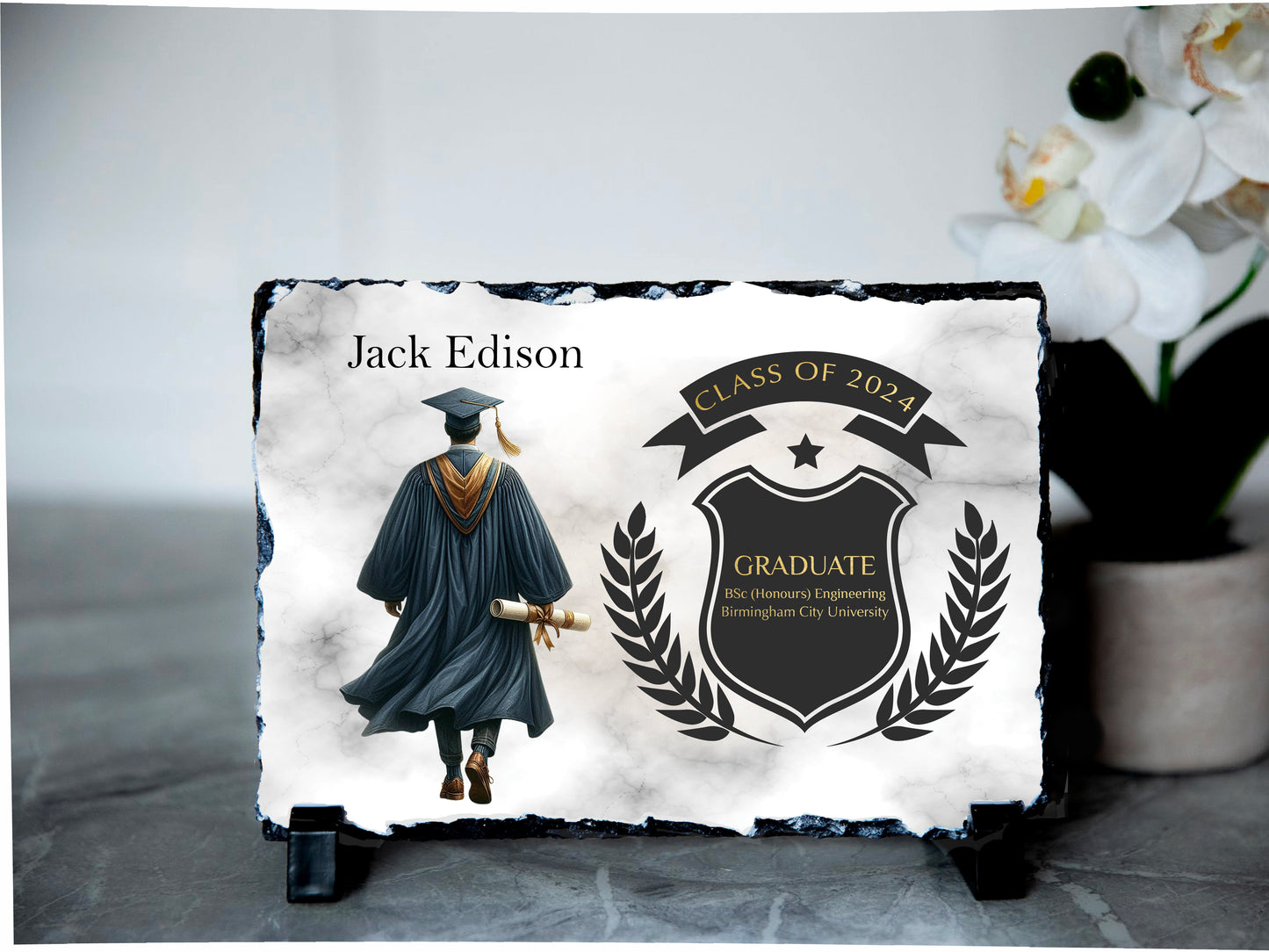 Personalised Graduation Rock Slate Frame for Male Graduate