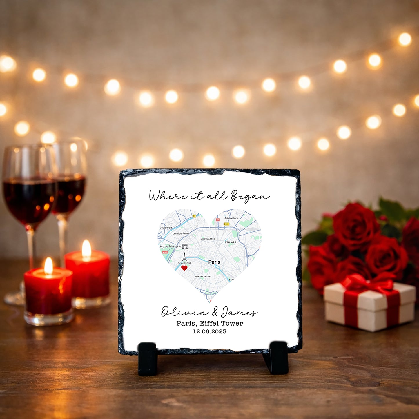 Where It All Began Rock Slate | Personalised Couple Frame | Anniversary Gift | Wedding Custom Sign | Valentine present | First Date Gift