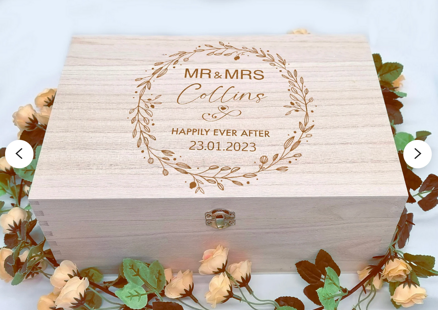 Engraved Wooden Keepsake Box | Personalised Wooden Wedding Memory Box