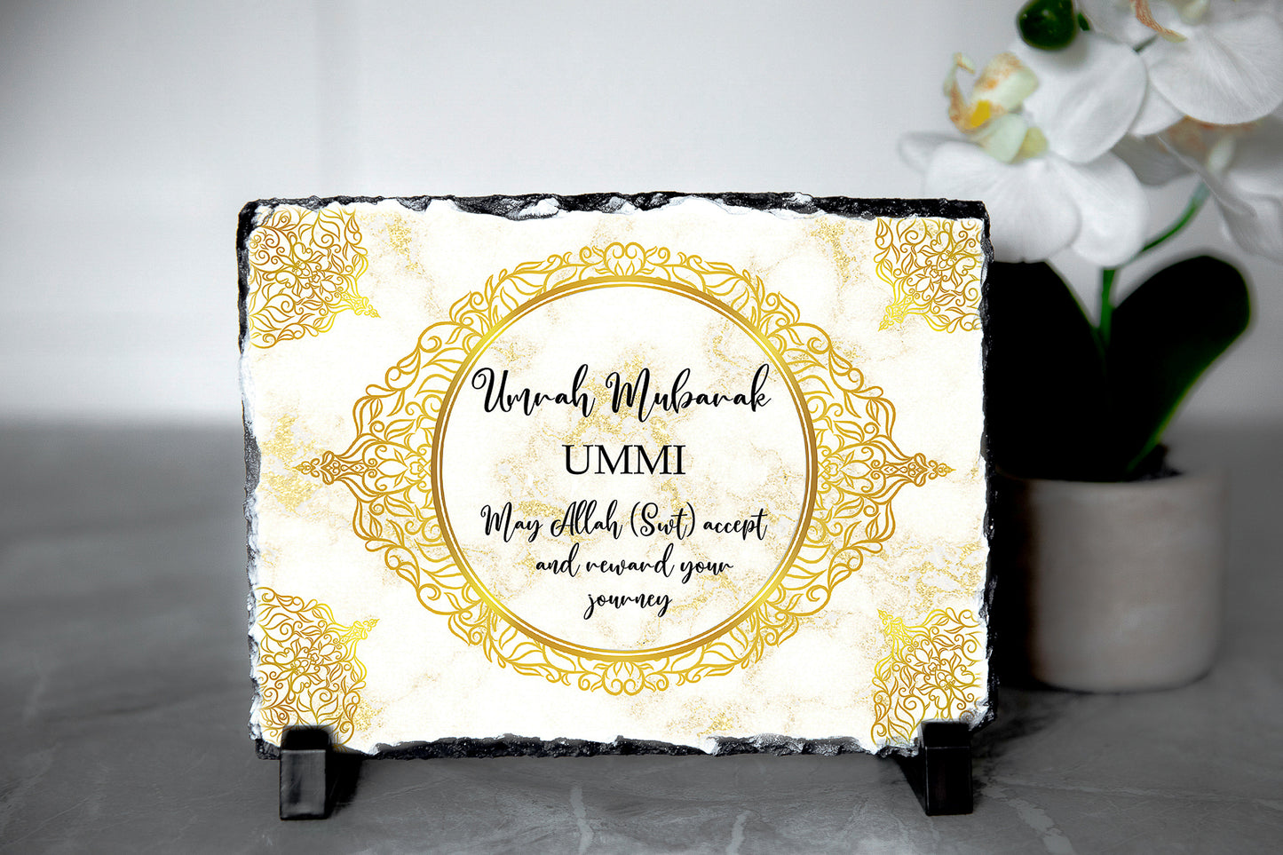 Personalised Hajj Mubarak or Umrah Mubarak Slate | Gold Umrah Slate