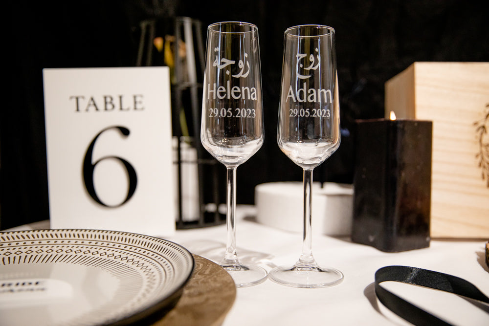 Wedding Wine Glasses - Arabic Zawj & Zawjah Set of 2