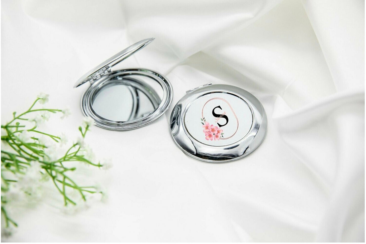 Personalised Initial and Name Round Compact Mirror