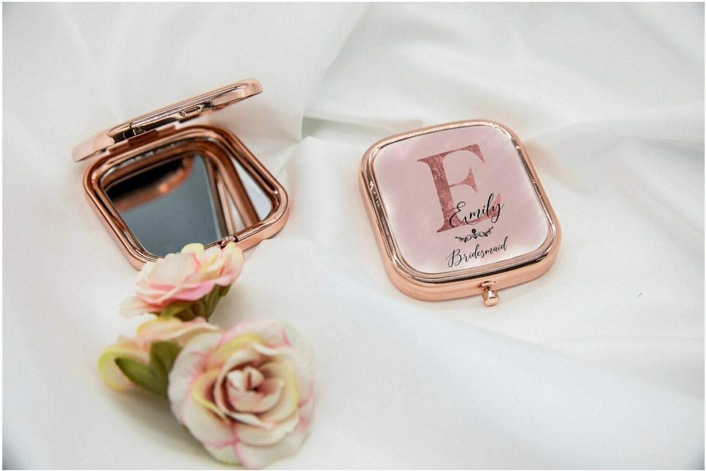 Personalised Initial and Name Rose Gold Compact Mirror