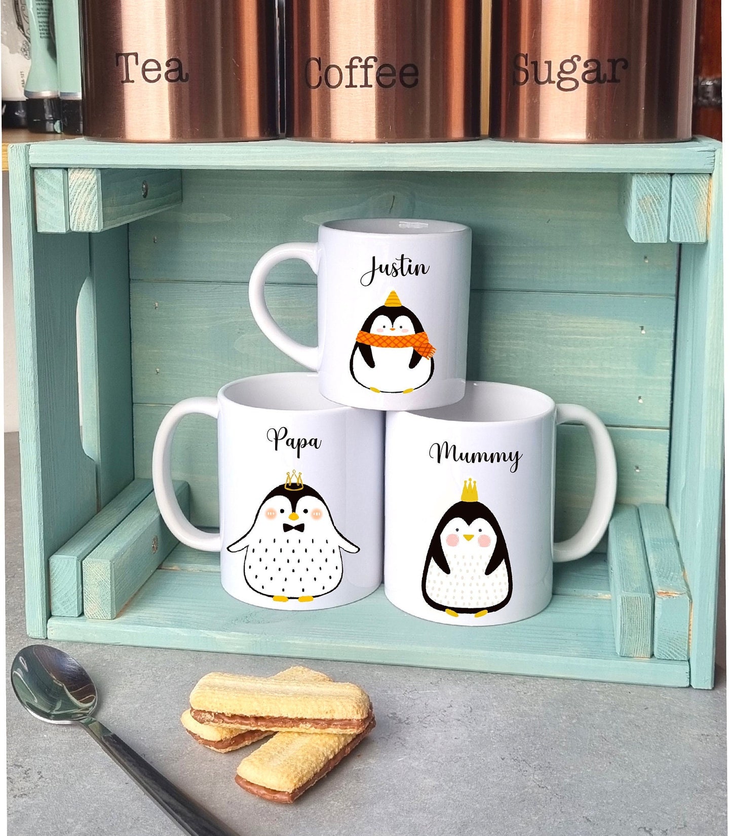 Personalised Penguin Family Mug set | Penguin | Mini Mug Boy 7oz | Mini Mug Girl 7oz
