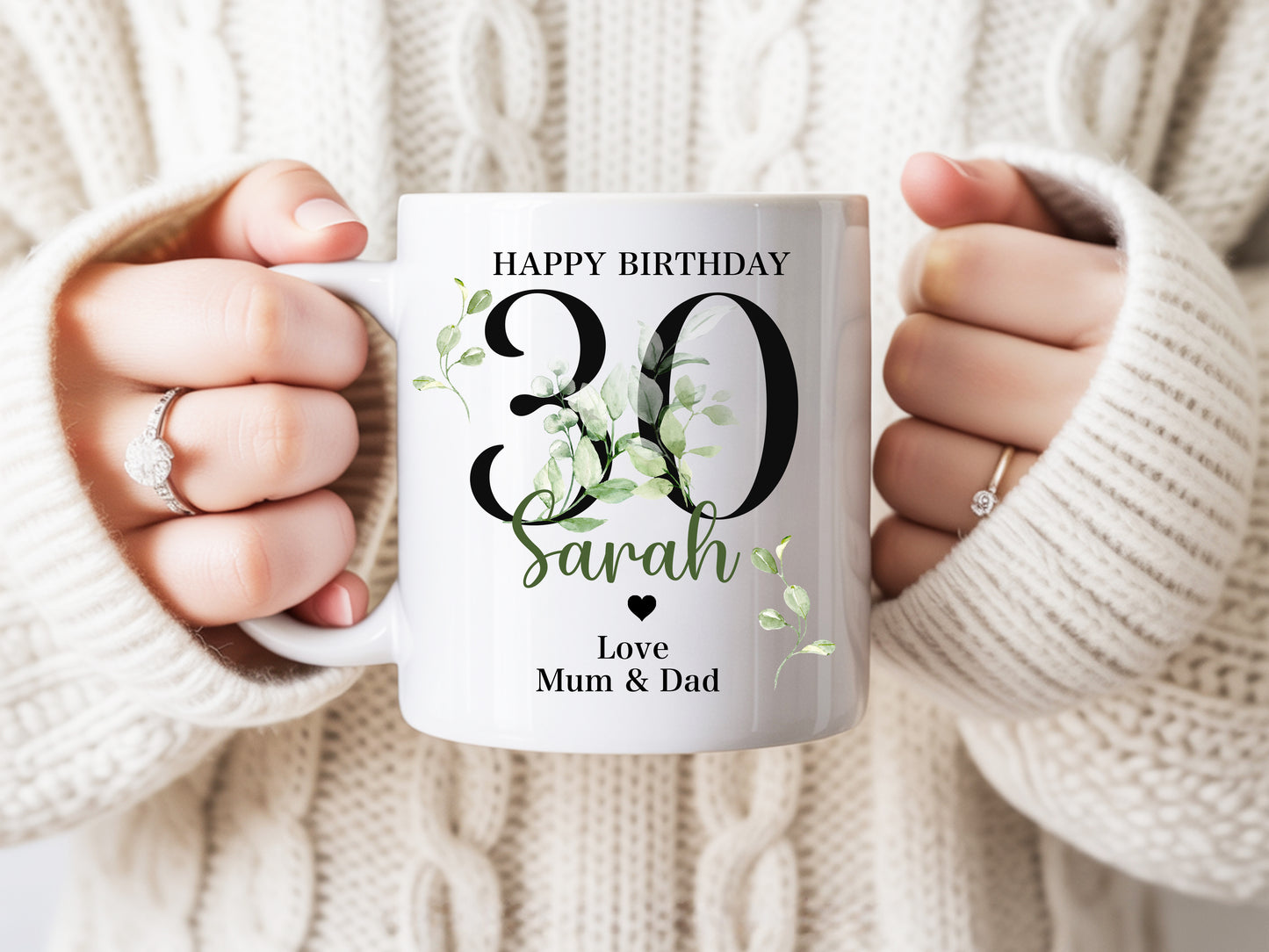 Personalised Birthday Mug Any Age | Custom Name Mug | Double Sided Print | Floral Birthday Gift | Gift for Her | Custom Age Mug