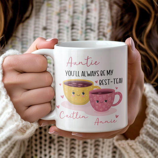 Personalised Best-Tea Mug • Custom Best Auntie Mug • Cute Tea Mug Gift with Names • Best Auntie Birthday Gift • Auntie Coffee Cup