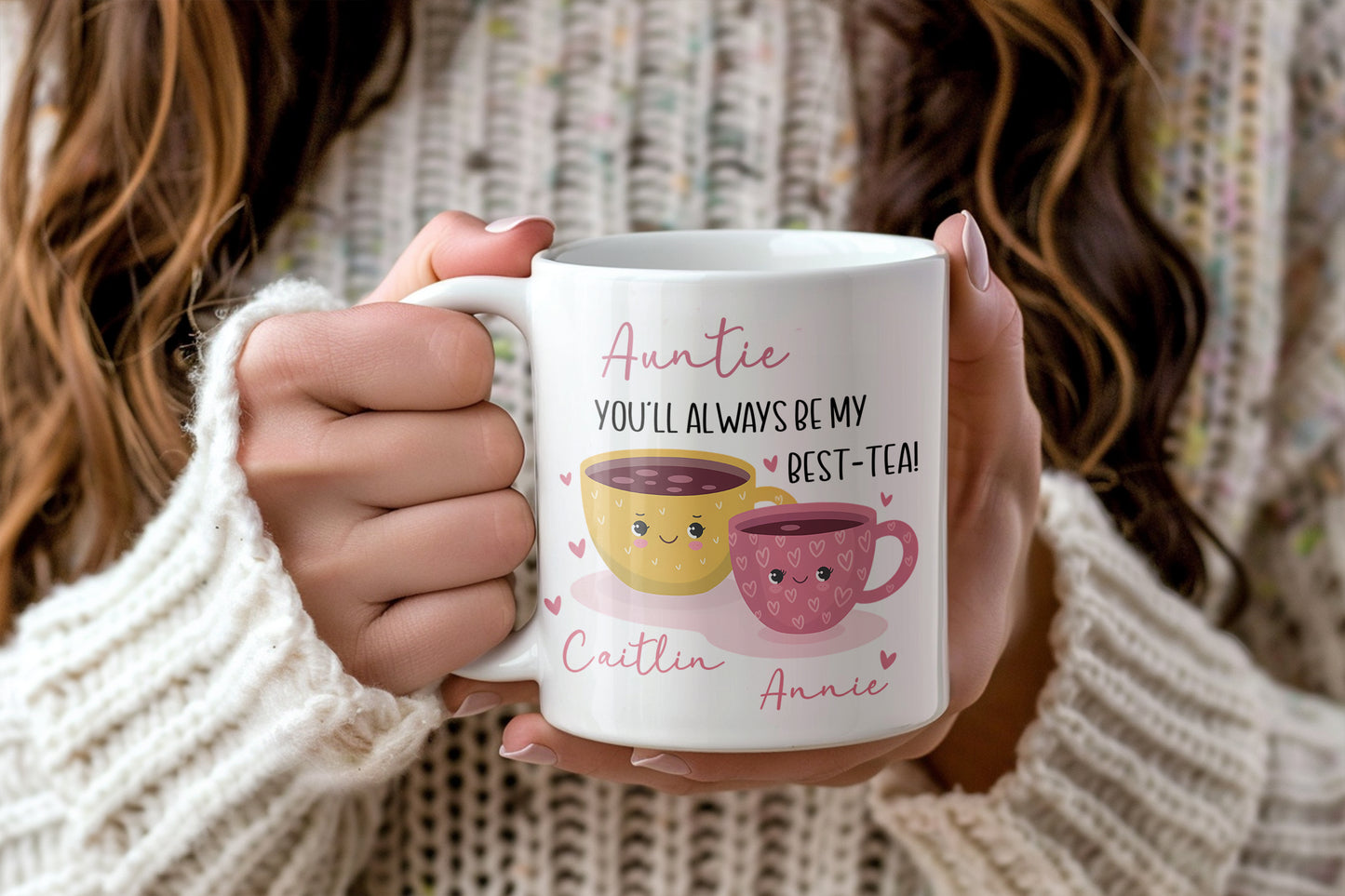 Personalised Best-Tea Mug • Custom Best Auntie Mug • Cute Tea Mug Gift with Names • Best Auntie Birthday Gift • Auntie Coffee Cup