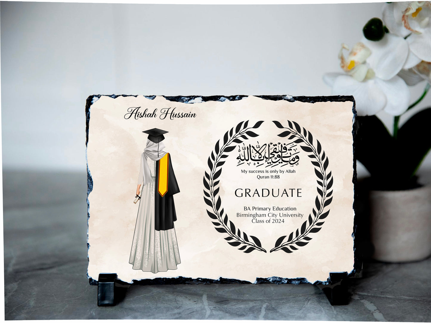 Personalised Graduation Hijab Rock Slate Frame