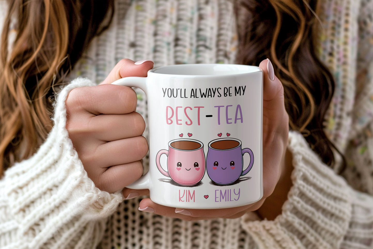 Personalised Best-Tea Mug • Custom Best Friends Mug • Cute Tea Mug Gift with Names • Best Friend Birthday Gift • Friendship Coffee Cup