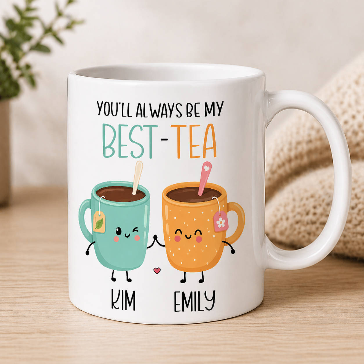 Personalised Best-Tea Mug • Custom Best Friends Mug • Cute Tea Mug Gift with Names • Best Friend Birthday Gift • Friendship Coffee Cup