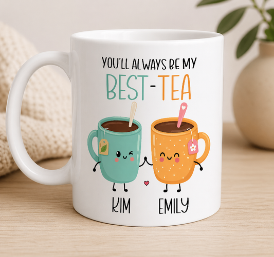 Personalised Best-Tea Mug • Custom Best Friends Mug • Cute Tea Mug Gift with Names • Best Friend Birthday Gift • Friendship Coffee Cup