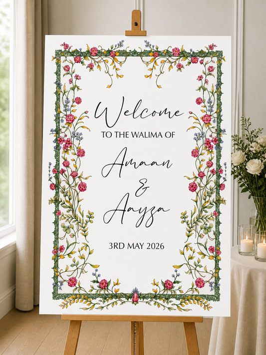 Personalised Wedding Sign | Foam Board Sign | A1 A2 Foam Board | Wedding Signage | Floral Pink | 5mm Thick Foam Board | Custom Wedding Sign | Walima Sign (Copy)