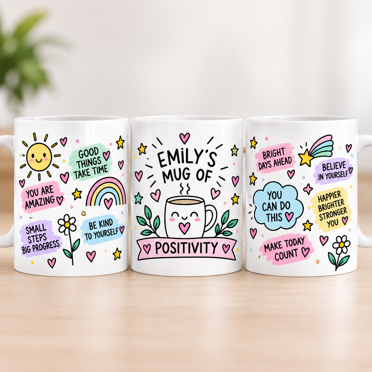 Personalised Positivity Mug, Inspirational Mug, Motivational Gift, Positive Vibes Mug, Self Care Mug, Gift for Her, Custom Name Mug