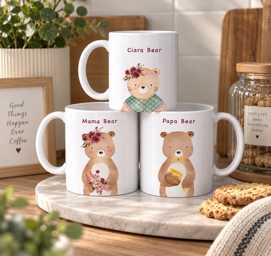 Personalised Family Bear set | 7oz Mini Mug | Papa Bear | Mama bear | Christmas Gift | Personalised message| Grandparents | Birthday gift|