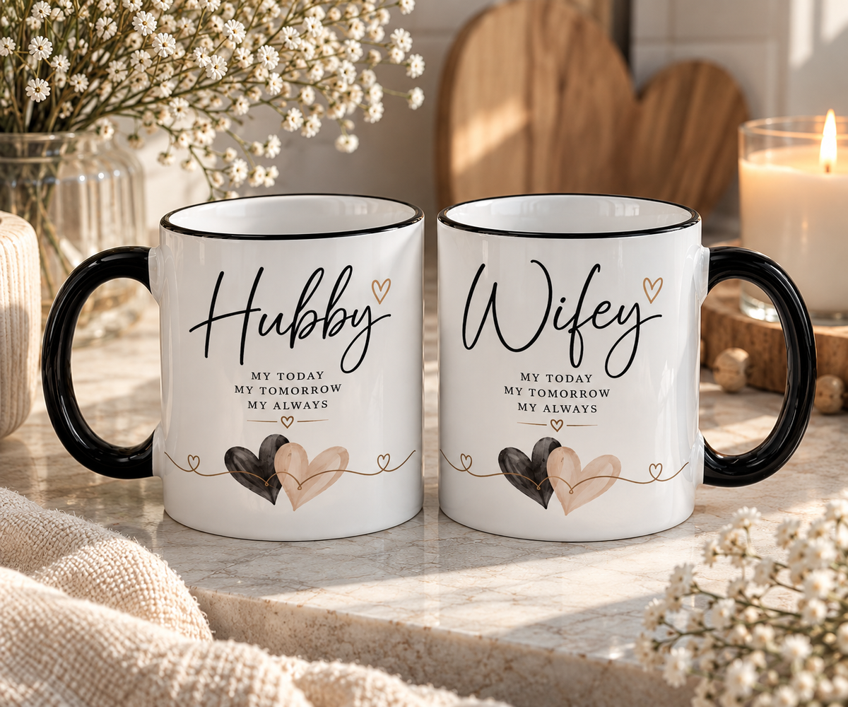 Hubby Wifey Mug Set | Wedding Gift for Couple | Newlywed Coffee Mugs | Bride Groom Gift | Engagement Gift |