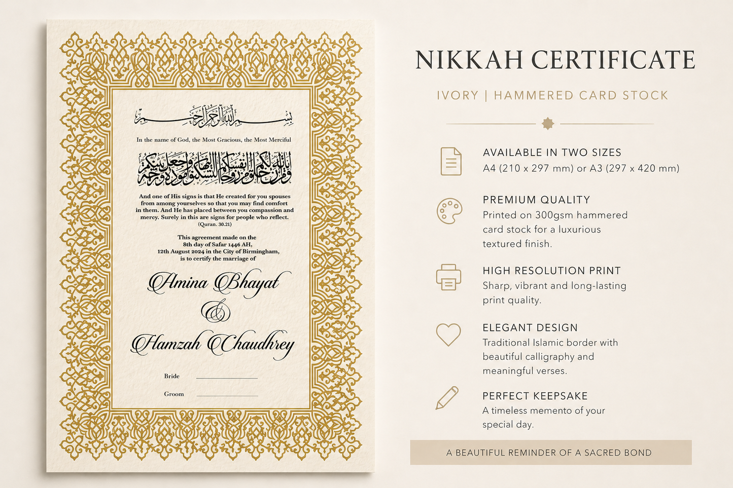 Nikkah Namah Certificate Gold Design Print