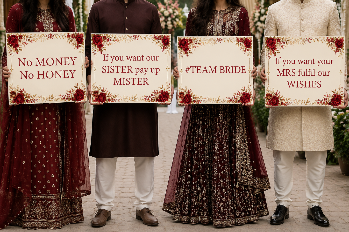 Funny Groom Entrance Signs – No Money No Honey | 4 Piece Wedding Gate Sign Set | A3 Aize