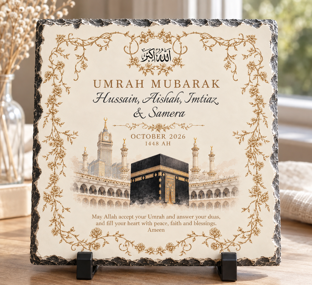 Personalised Umrah Mubarak Slate | Islamic Umrah Gift | Hajj Mubarak Gift | Kaaba Keepsake | Muslim Family Gift | Umrah Home Decor