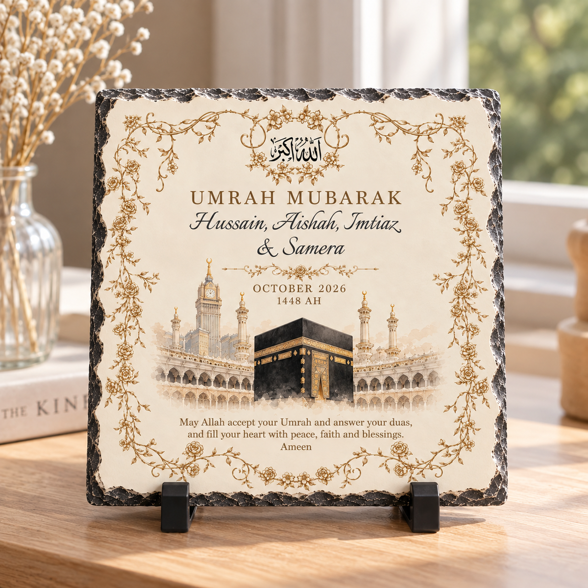 Personalised Umrah Mubarak Slate | Islamic Umrah Gift | Hajj Mubarak Gift | Kaaba Keepsake | Muslim Family Gift | Umrah Home Decor
