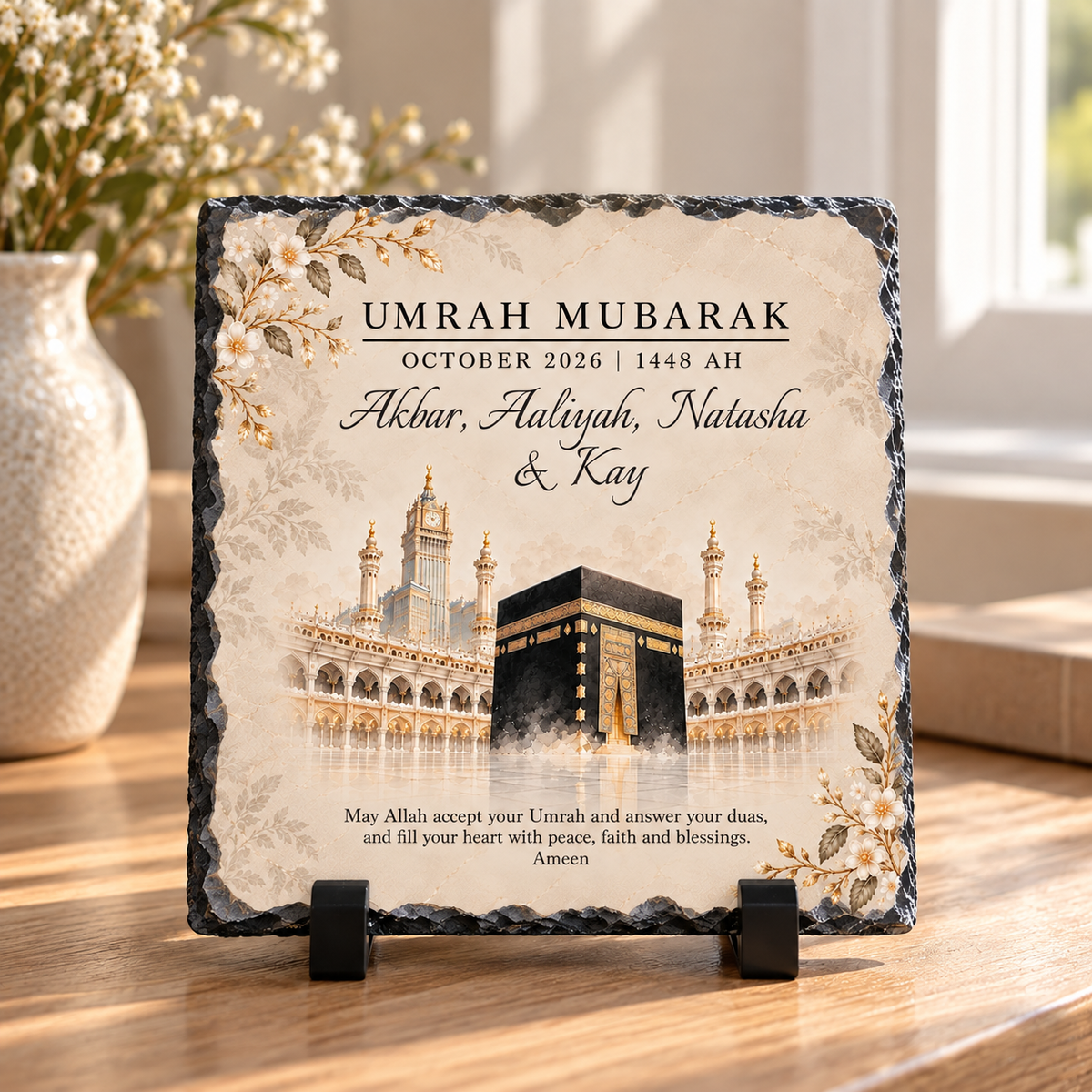 Personalised Umrah Mubarak Rock Slate | Islamic Umrah Gift | Kaaba Keepsake | Hajj Gift | Muslim Family Gift | Umrah Home Decor