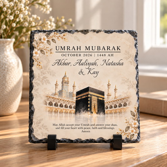 Personalised Umrah Mubarak Rock Slate | Islamic Umrah Gift | Kaaba Keepsake | Hajj Gift | Muslim Family Gift | Umrah Home Decor