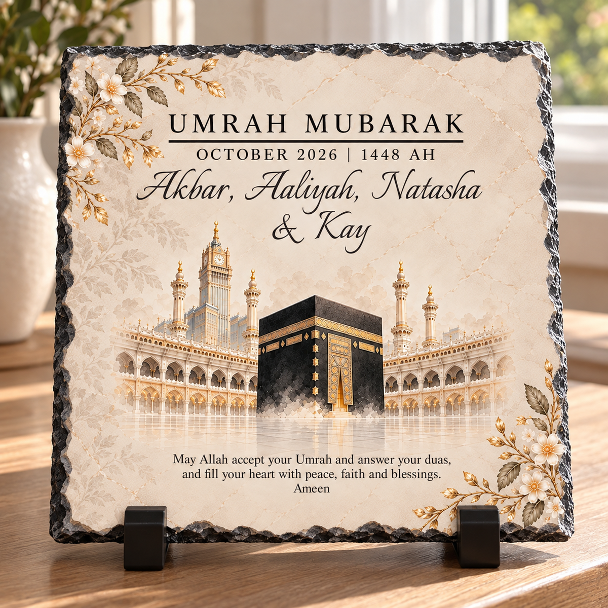 Personalised Umrah Mubarak Rock Slate | Islamic Umrah Gift | Kaaba Keepsake | Hajj Gift | Muslim Family Gift | Umrah Home Decor