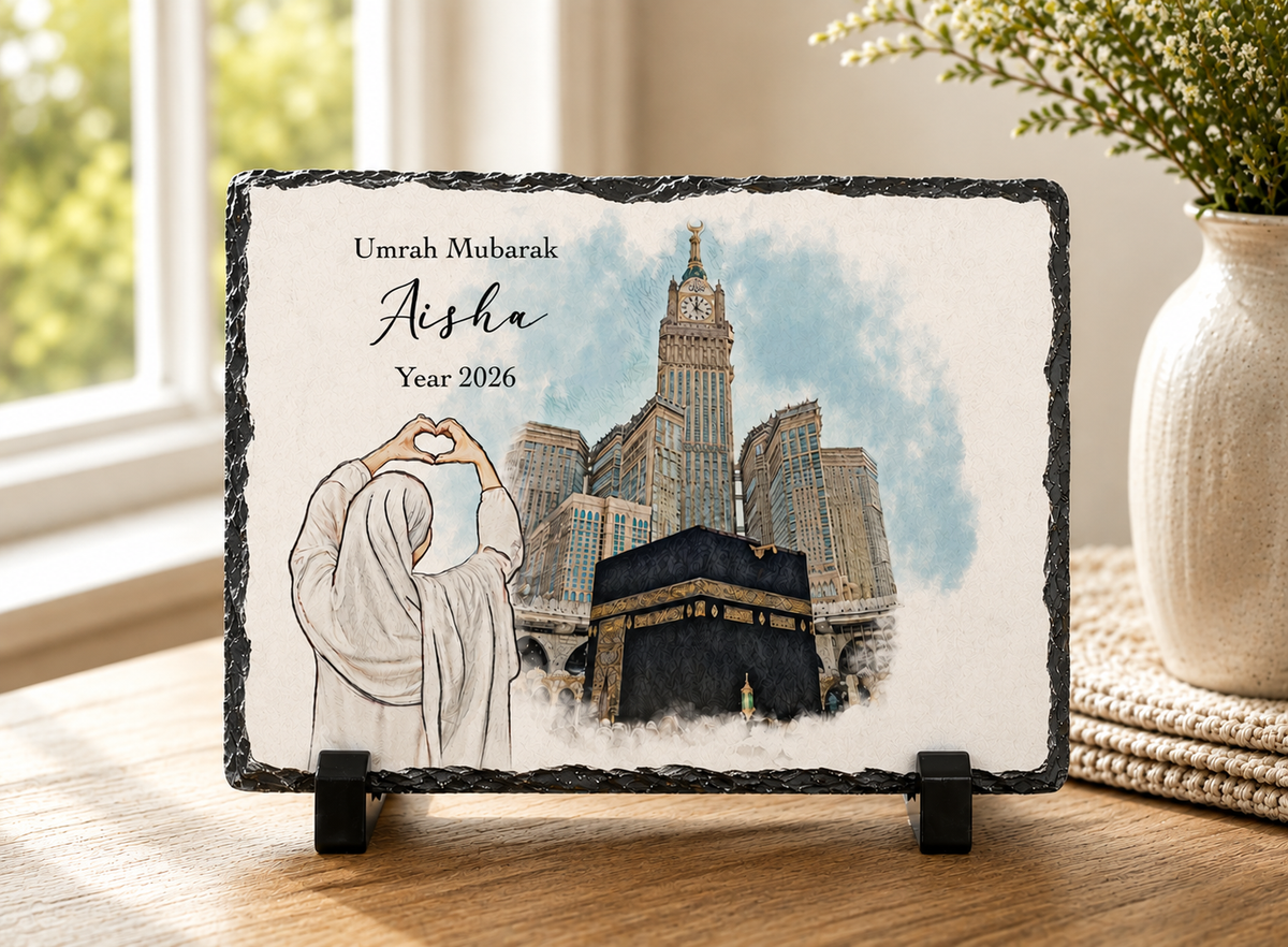 Personalised Islamic Kaabah Umrah Mubarak Slate For Her Gift