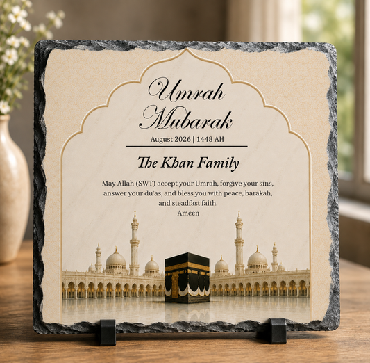 Personalised Umrah Mubarak Rock Slate | Umrah Return Gift | Islamic Keepsake Plaque | Muslim Gift | Kaabah Slate | Custom Umrah Gift (Copy)