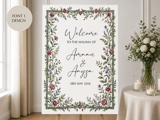 Personalised Wedding Sign | Foam Board Sign | A1 A2 Foam Board | Wedding Signage | Floral Pink | 5mm Thick Foam Board | Custom Wedding Sign | Walima Sign