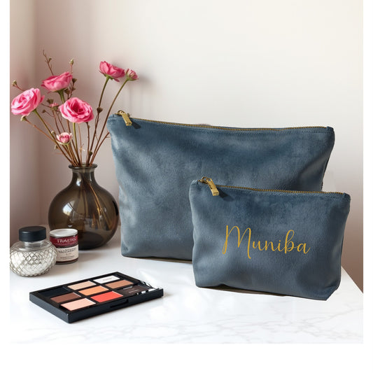 Personalised Velvet Makeup Bag | Custom Name Cosmetic Storage Bag | Luxury Makeup Pouch | Bridesmaid Gift |Travel Toiletry Bag |Gift for Her